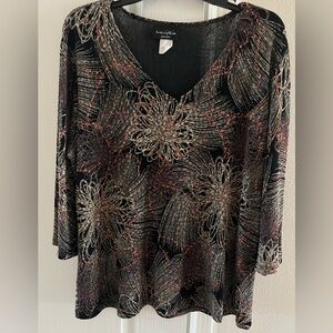 Brittany Black Graphic Blouse in Black and Silver